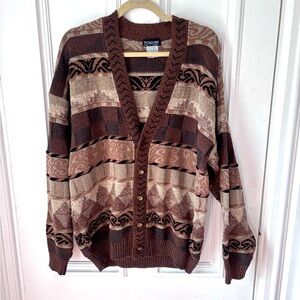Vintage Tosani Eclectic Grandpa Geometric Design Button Up Cardigan Size Large